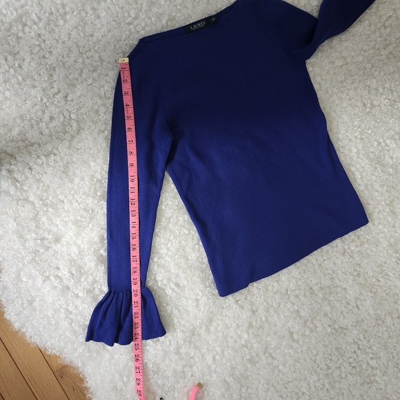 Ralph Lauren Sz L Blue Purple Fitted Bell Sleeve Ribbed Knit Pullover Flare Cuff - Picture 6 of 14